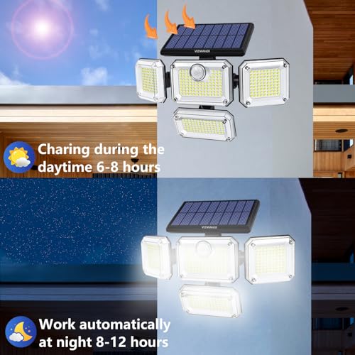 Vedwaner - Solar Motion Sensor Flood Light, 333 LED 3300LM, Remote Control, IP65 Waterproof