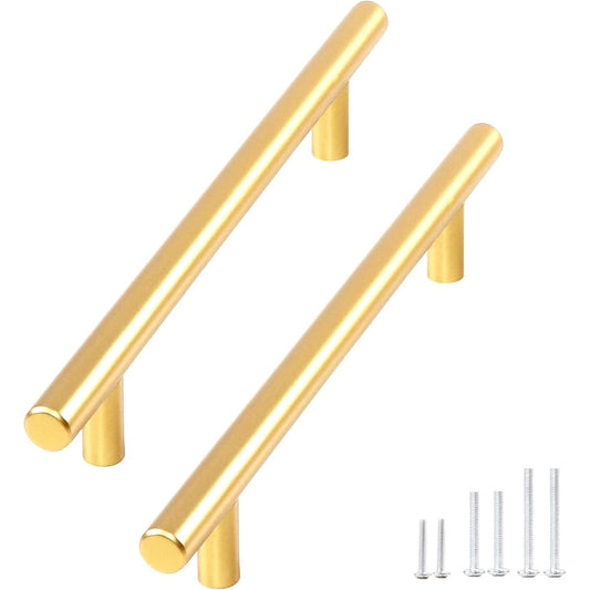 Tiberham - 15-Piece Gold T-Bar Drawer Handles, 160mm Hole, 220mm Length