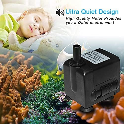 Yue Guan - Ultra Quiet Submersible Water Fountain Pump, 118Gph, 6W, With 2 Nozzles