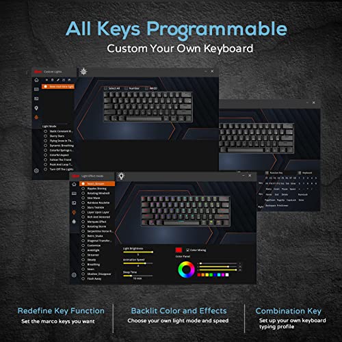 RK Royal Kludge - RK61 60% Mechanical Keyboard, Wireless RGB, Hot Swappable Brown Switch