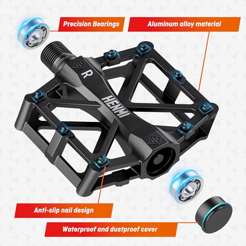 HENMI - Lightweight 9/16" MTB Aluminum Alloy Bike Pedals with Anti-Skid Spikes