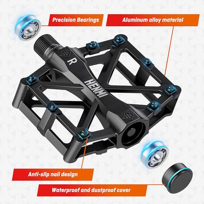 HENMI - Lightweight 9/16" MTB Aluminum Alloy Bike Pedals with Anti-Skid Spikes