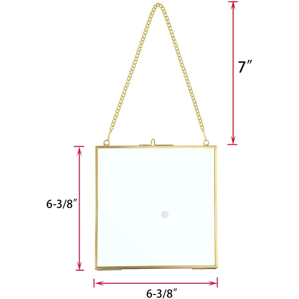 Juxyes - Square Brass Wall Hanging Photo Frame, Double Glass Floating Frame (16Cm X 16Cm, Golden)