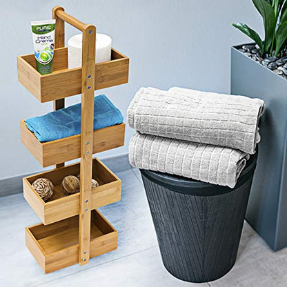 Relaxdays - Bamboo Bathroom Shelf With 4 Baskets, Natural Wood Storage Stand