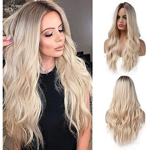 Esmee - 26" Blonde Ombre Synthetic Wig With Dark Roots