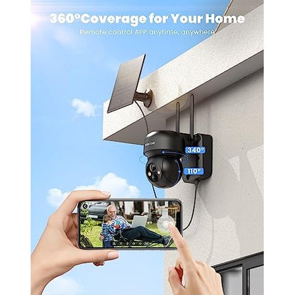 Solar Security Cameras - Wireless Outdoor Battery-Powered PTZ 360° Camera System