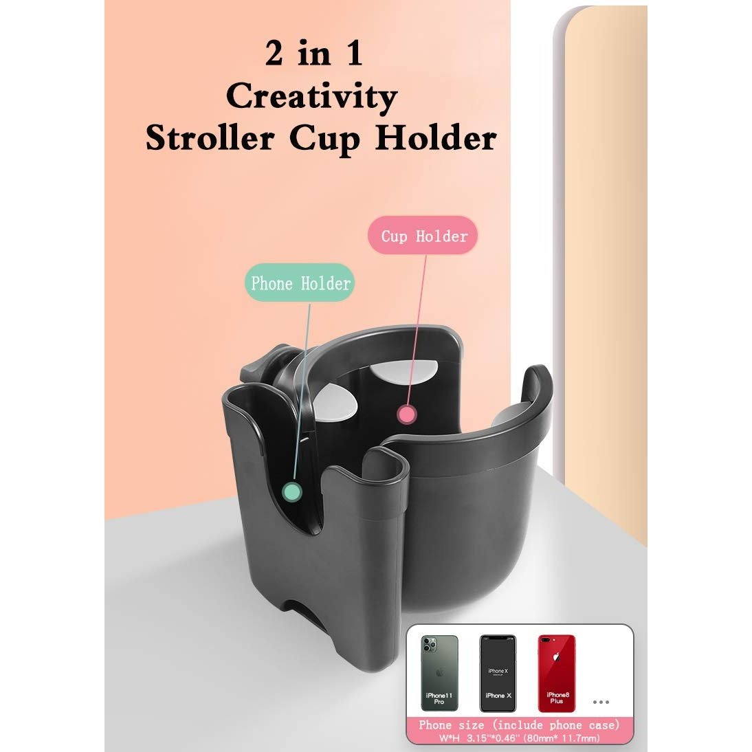 Cs Cosddi - Universal Stroller Cup Holder With Phone Holder, 360Â° Rotation