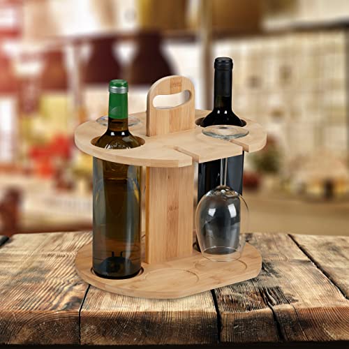 Relaxdays - Bamboo Wine Butler for 2 Bottles & 4 Glasses, Natural Finish