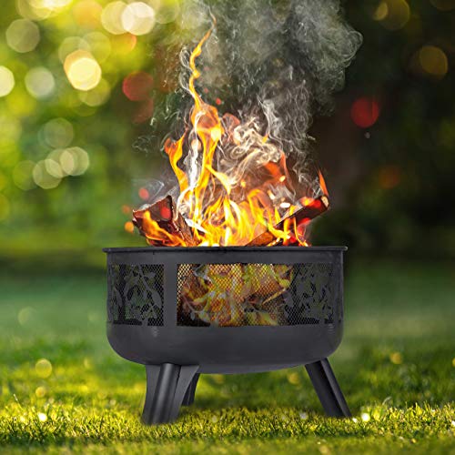 Relaxdays - Fire Bowl With Spark Protection, Outdoor Fire Pit, Black, 60cm x 60cm