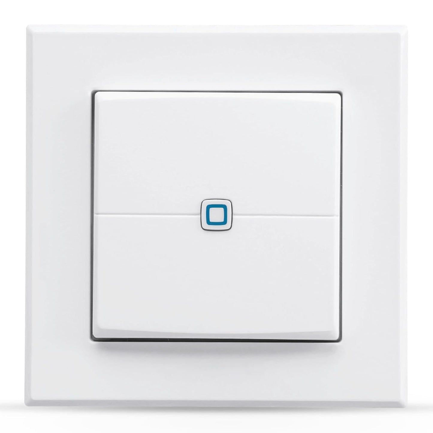 Flexible wall-mount remote control with two channels for Homematic IP devices, featuring a touch switch design made of glass, measuring 3.39 x 0.75 x 3.39 inches, and operable at 1.5 volts with screw connectors.