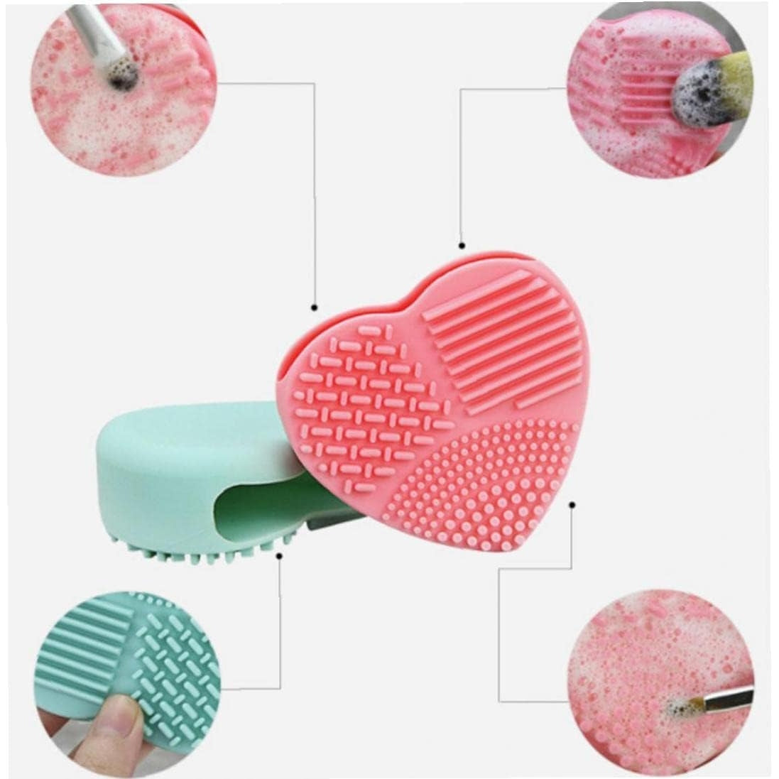 Simamile - Heart-Shaped Silicone Makeup Brush Cleaner (Pink)