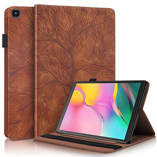 Premium slim PU leather stand folding folio cover designed for Samsung Galaxy Tab A 10.1 inch tablet model SM-T510 and SM-T515 released in 2019 in brown color