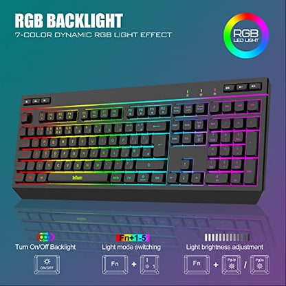 RedThunder - K20 Wireless Keyboard And Mouse Combo, UK Layout, RGB Gaming Set