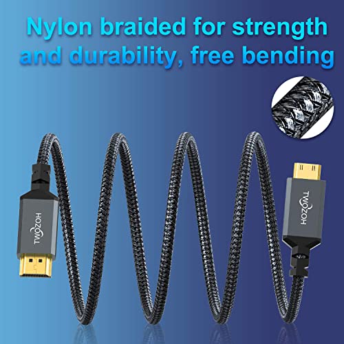 Twozoh - Mini HDMI to HDMI Cable 10FT, High-Speed Braided Cord 4K/60Hz