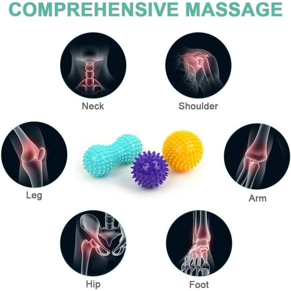 Uraqt - Massage Balls Set of 3: Spiked, Hard, For Back, Legs, Feet, Hands