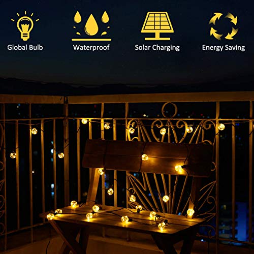 VOKSUN - Solar String Lights, 24.9ft G40 25 Bulbs Waterproof LED Fairy Lights