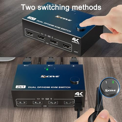 MLEEDA - Dual Monitor KVM Switch HDMI & DisplayPort 4K@60Hz, 2K@120Hz