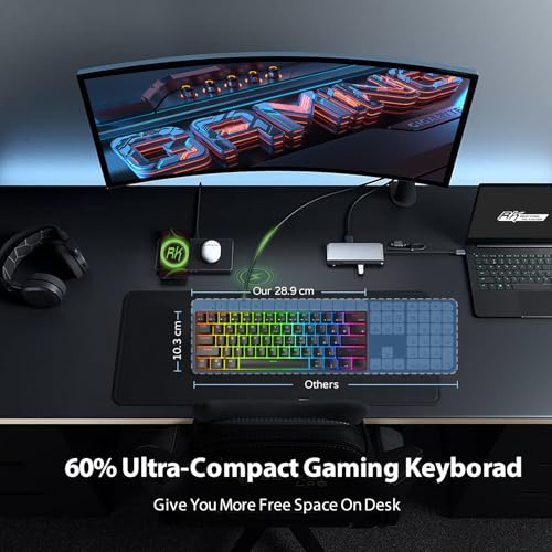 RK Royal Kludge - RK61 Wired 60% Mechanical Gaming Keyboard, RGB Backlit, Hot Swappable