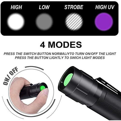 Mowetoo - 2 Pack UV LED Torch with 4 Modes, Waterproof, Super Bright 500lm for Pet Urine Detection