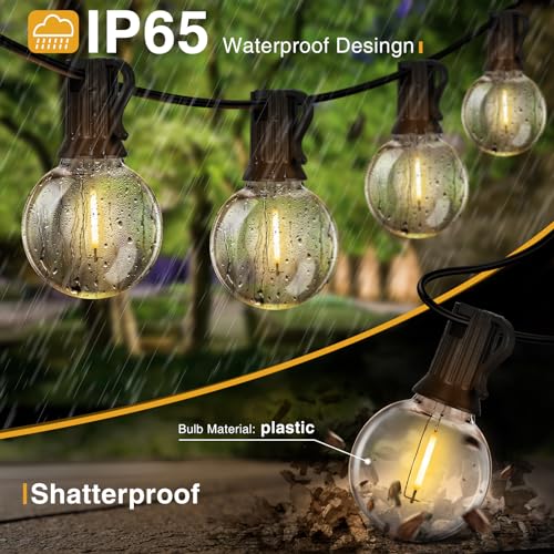 ZJOJO - Solar Outdoor String Lights 35FT G40 Globe With 15 Edison Bulbs