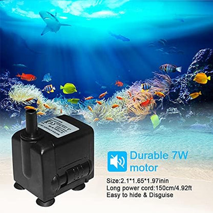 Yue Guan - Ultra Quiet Submersible Water Fountain Pump, 118Gph, 6W, With 2 Nozzles