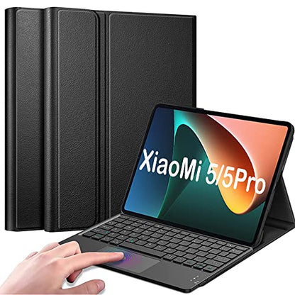 Black leather stand case cover for Xiaomi Mi Pad 5 Pro 11 inch featuring a magnetically detachable wireless keyboard designed for Xiaomi Mi Pad 5 and 5 Pro