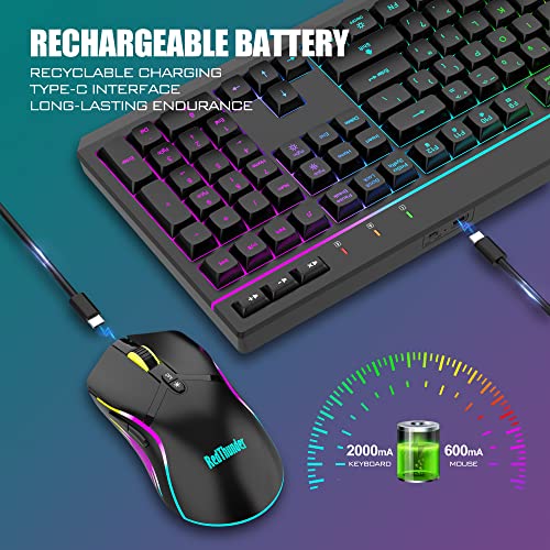 RedThunder - K20 Wireless Keyboard And Mouse Combo, UK Layout, RGB Gaming Set