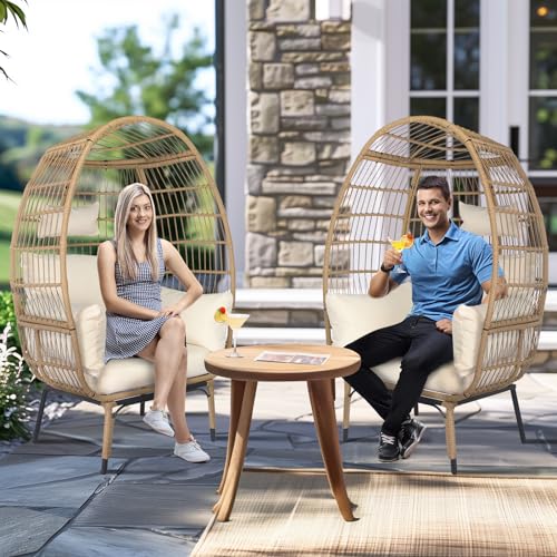 Wicker - Oversized Rattan Egg Chair With Cushions For Indoor Outdoor Use