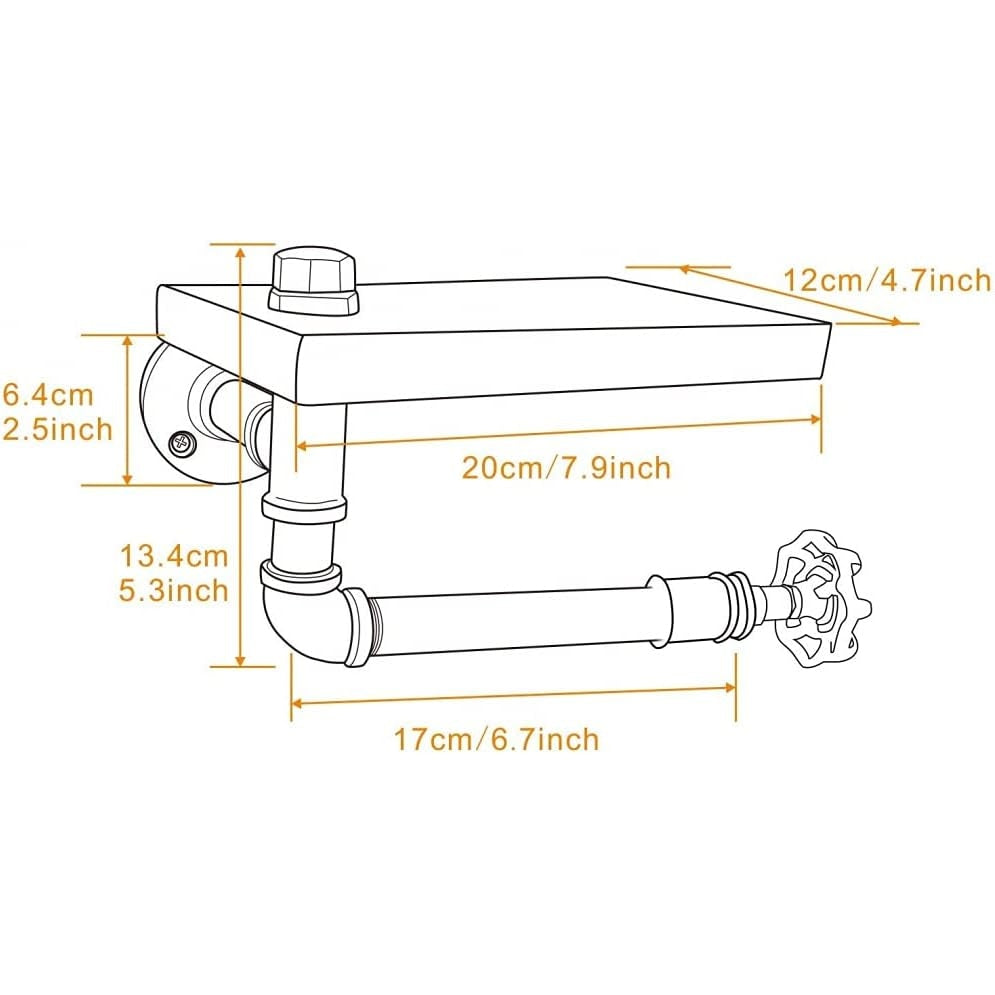 Vixpet - Industrial Pipe Toilet Paper Holder With Wood Shelf