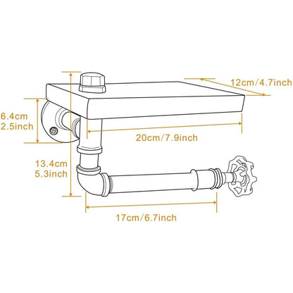 Vixpet - Industrial Pipe Toilet Paper Holder With Wood Shelf