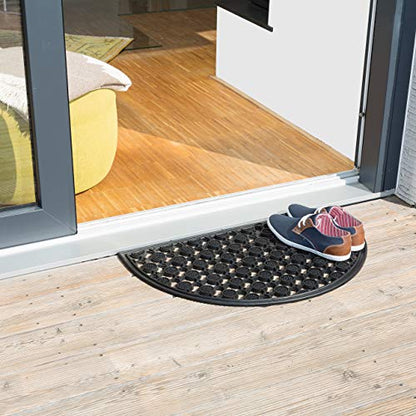 Relaxdays - Semi-Circular Non-Slip Rubber Doormat, Weather-Resistant, Black