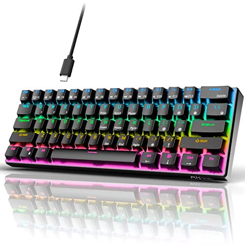 Alt text for the image of a RK ROYAL KLUDGE RK61 Wired 60% Mechanical Gaming Keyboard featuring a compact design with 61 keys, RGB backlighting, and hot-swappable red switches in a sleek black finish.