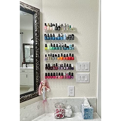 Niubee - 6 Pack Wall Mounted Nail Polish Rack With Anti-Slip Inserts