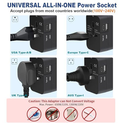 TravelMate - Universal Travel Adapter with USB-C Charging Ports, Black