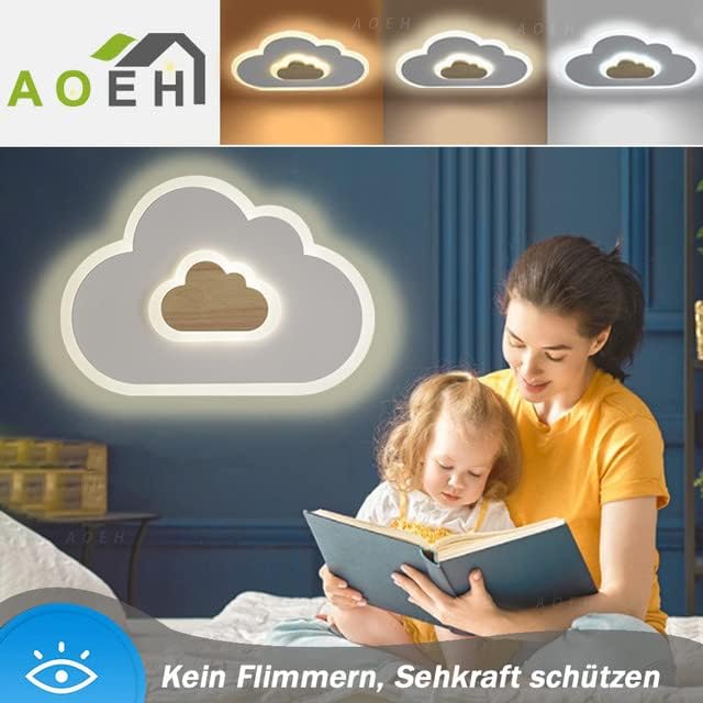 Aoeh - LED Ceiling Light for Children's Room, Wood, Dimmable, Remote Control, 50 cm