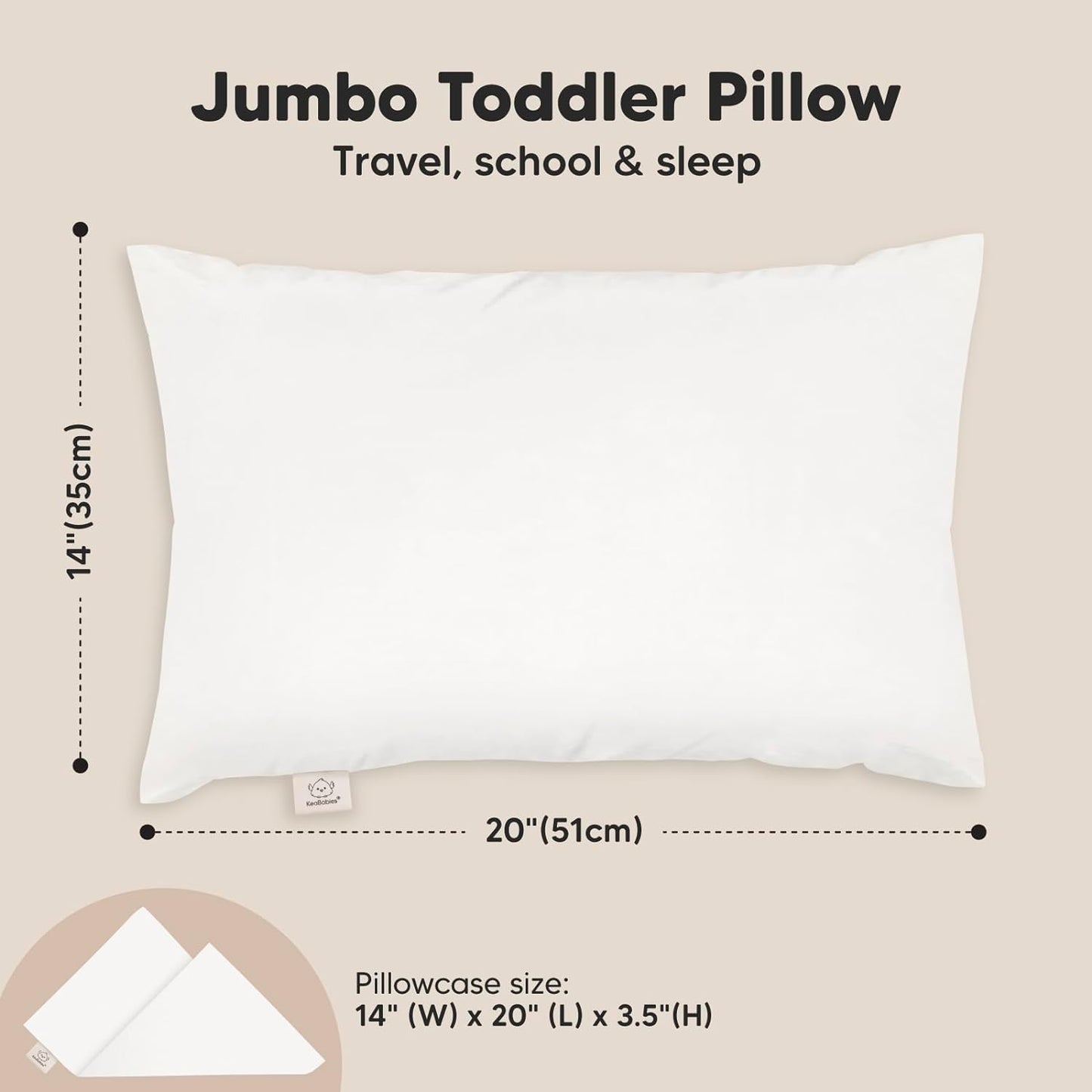 Keababies - Toddler Pillow With Pillowcase, Jumbo 14x20, Soft Organic Cotton, Machine Washable