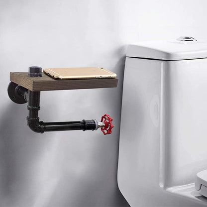 Vixpet - Industrial Pipe Toilet Paper Holder With Wood Shelf