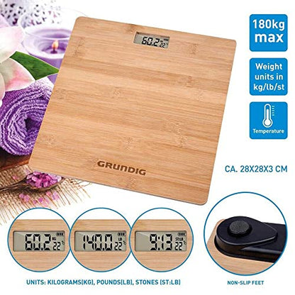 Bamboo - Digital Body Bathroom Scale With LCD Monitor, 180Kg Capacity