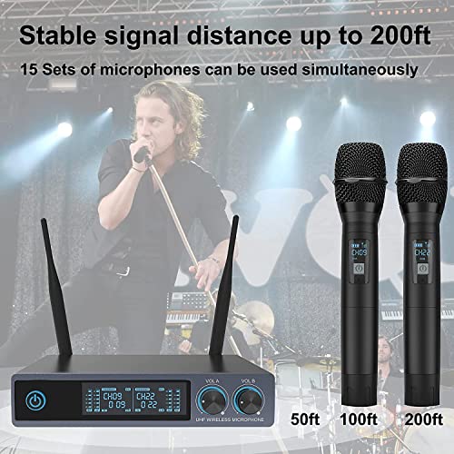 Perwhy - Wireless Dual UHF Dynamic Handheld Microphone System for Karaoke, Parties, Meetings, Churches, DJs, Weddings - 200ft Range