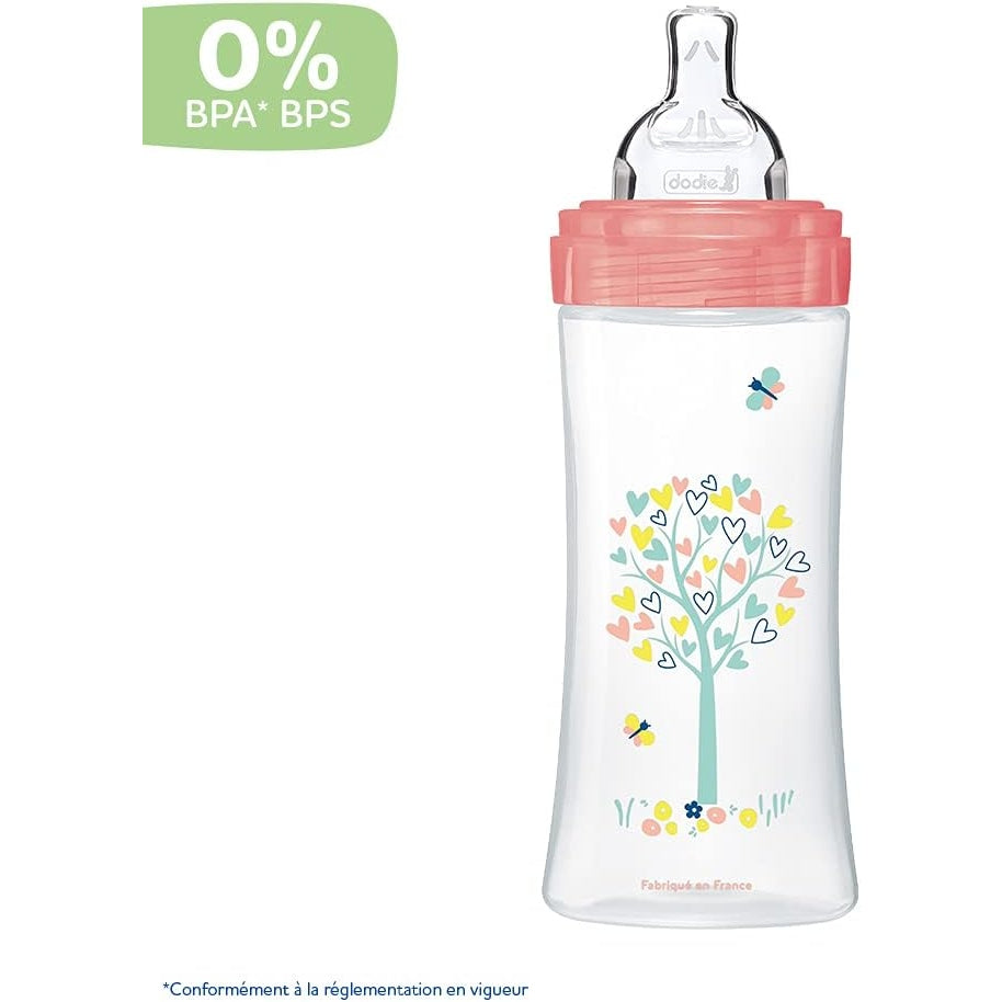 Dodie - Sensation+ Anti-Colic Feeding Bottle, 6 Months, Garden Pink, 330 Ml