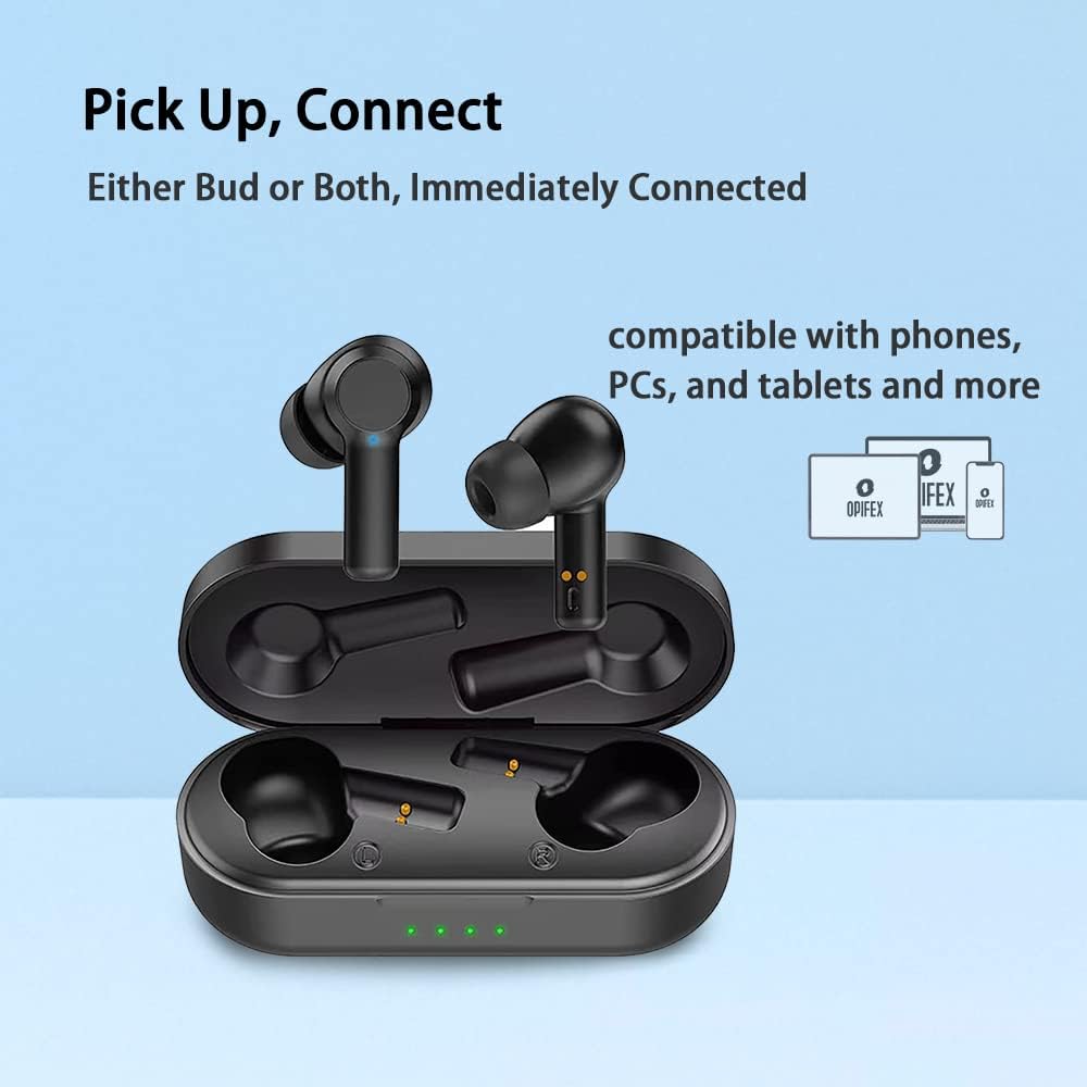 Opifex - Wireless Bluetooth 5 Earbuds, 10mm Drivers, IPX5 Waterproof, Built-In Mic