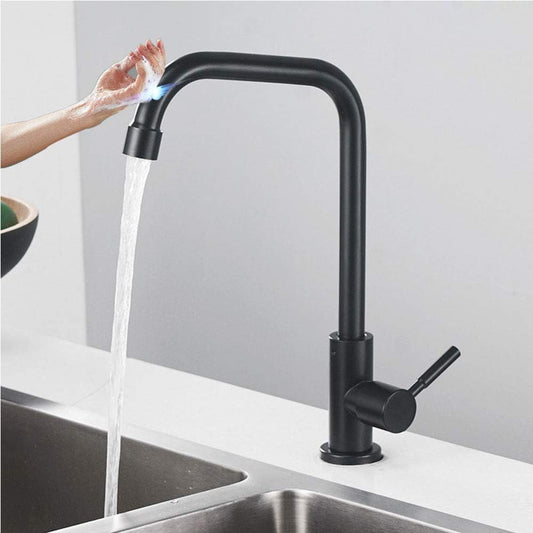 Chewynp - Touch On Kitchen Faucet, Stainless Steel, Single Handle, 360° Rotation, Black