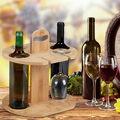 Relaxdays - Bamboo Wine Butler for 2 Bottles & 4 Glasses, Natural Finish