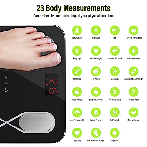 ASOBEAGE - Bluetooth Body Fat Scale with App, BMI, Muscle Weight & More