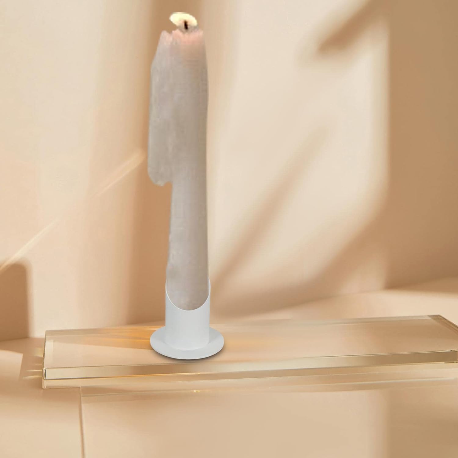 Gralara - White Metal Candle Holder For Taper Candles, Elegant Holiday Decor