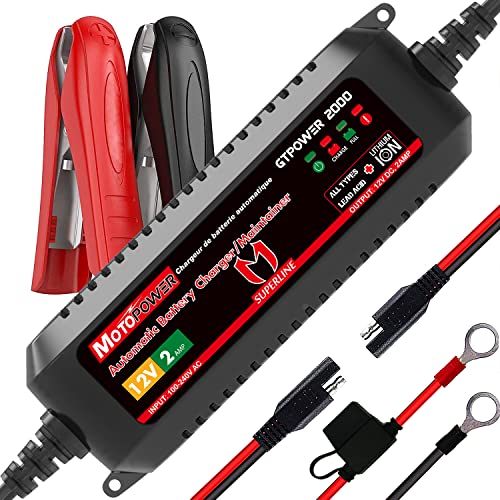 MotoPower 12V 2Amp Lithium Ion Battery Charger for Motorcycles - Automatic 4-Stage Charging System