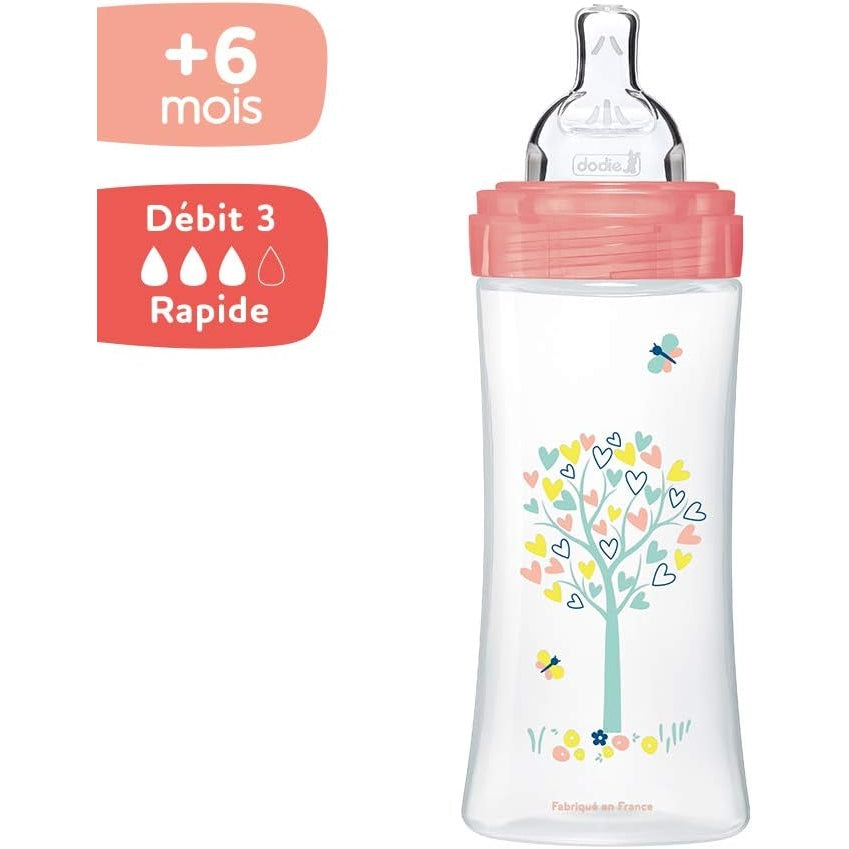 Dodie - Sensation+ Anti-Colic Feeding Bottle, 6 Months, Garden Pink, 330 Ml