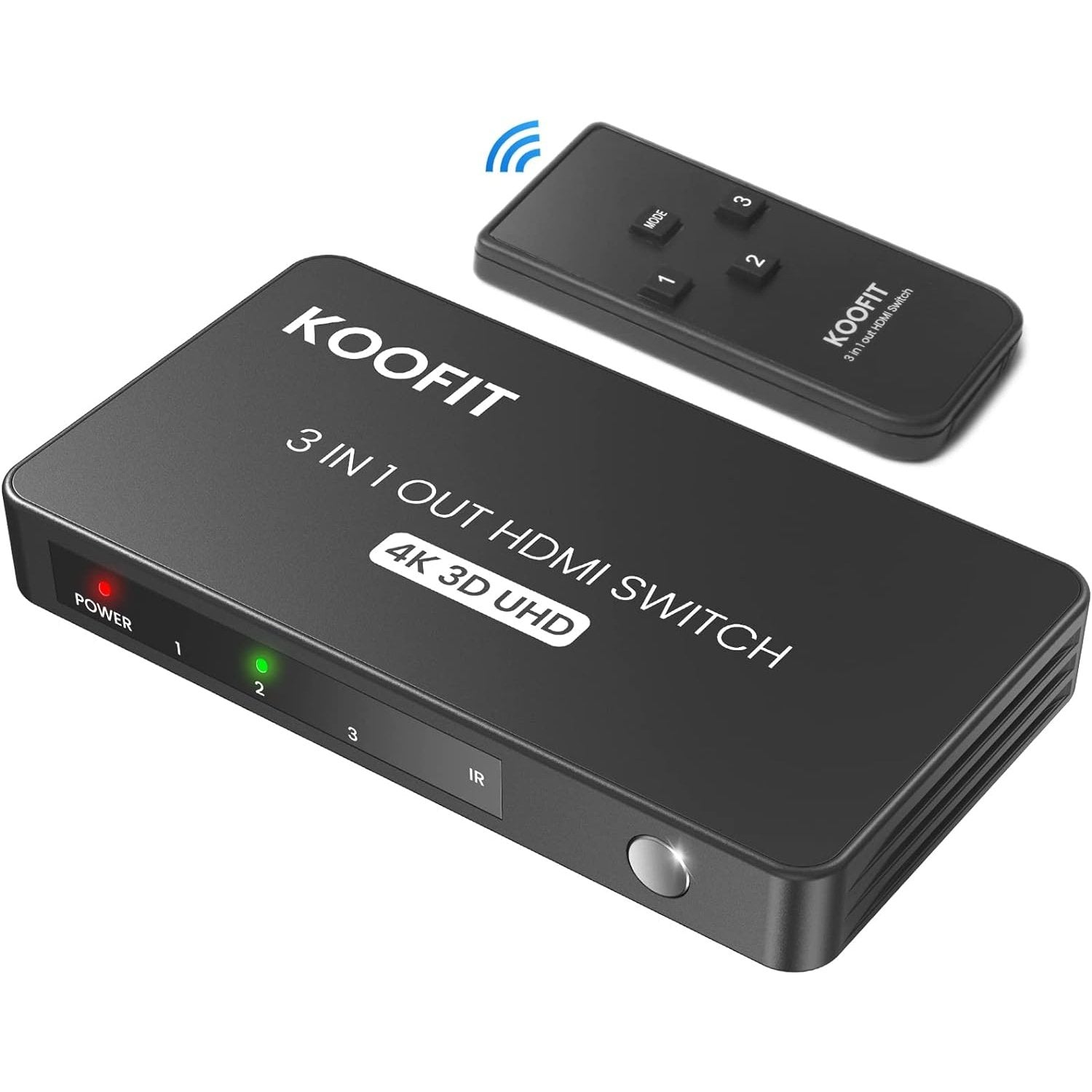 Koofit - HDMI Switch 4K 3 In 1 Out With Remote, Supports 4K 3D UHD For PS5, Xbox, PC