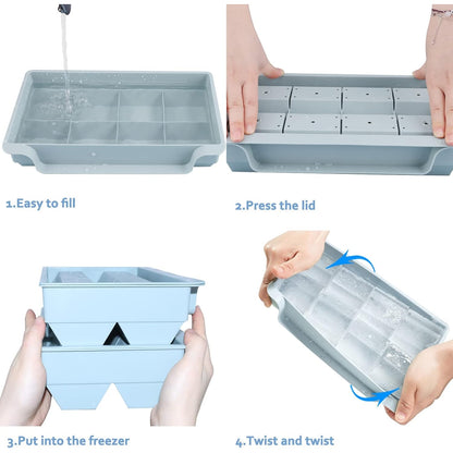 Wibimen - Large Hexagon Ice Cube Tray, 2 Pack With Bin & Tong (Blue)