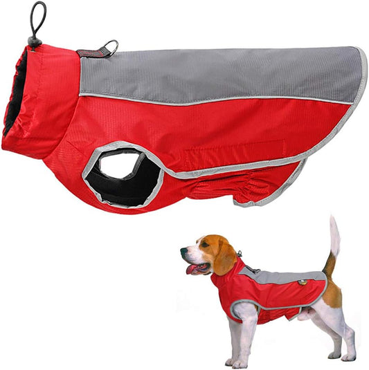 Windproof - Reflective Waterproof Dog Coat With Fleece Lining, Red, M